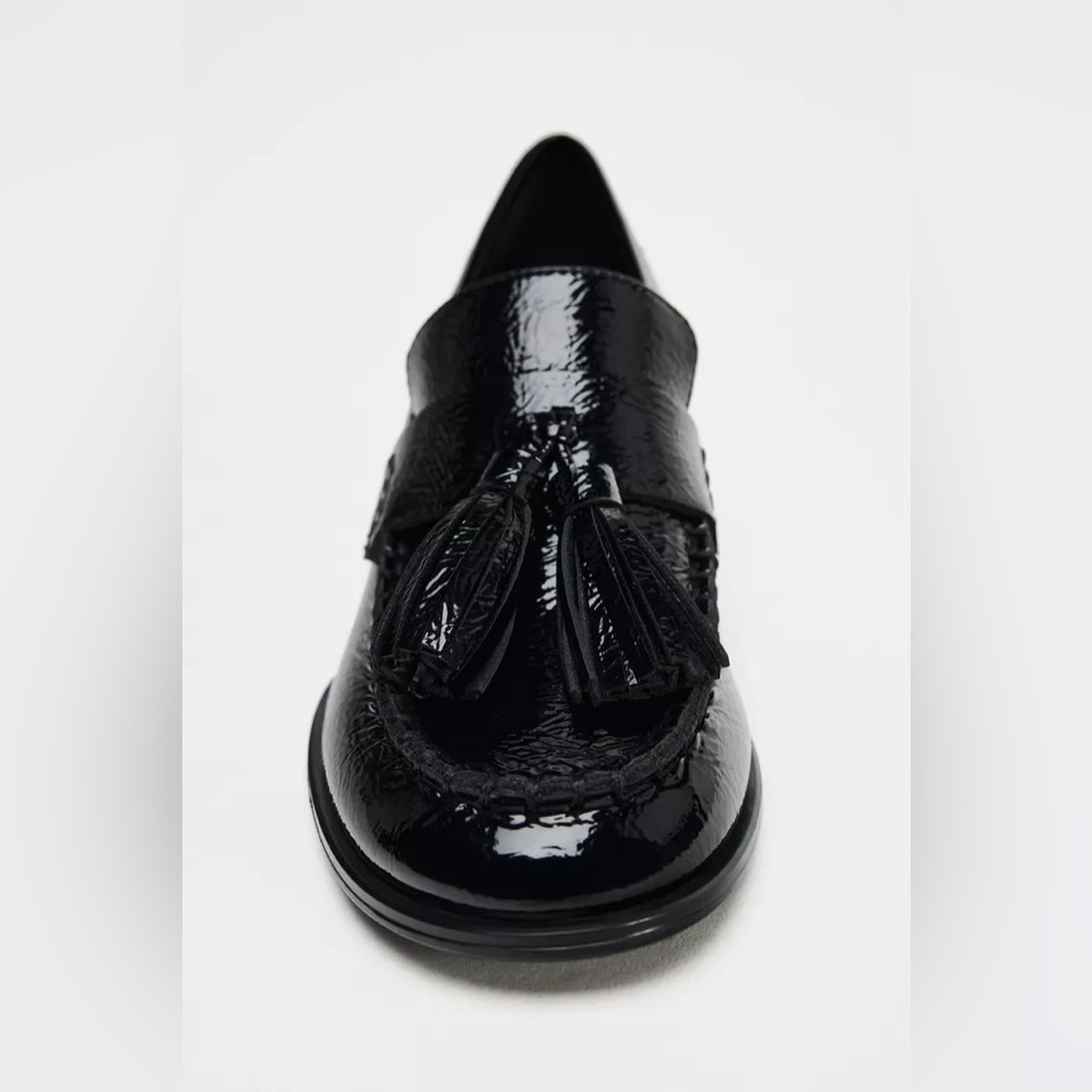 Zara | FAUX PATENT TASSELED LOAFERS | Black | Women’s Size 9, 40 - Picture 6 of 7